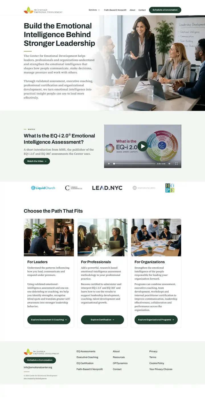 The Center for Emotional Development client website scrolling on desktop and mobile