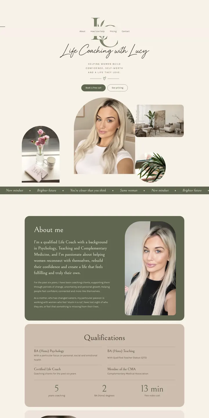 Life Coaching with Lucy client website scrolling on desktop and mobile