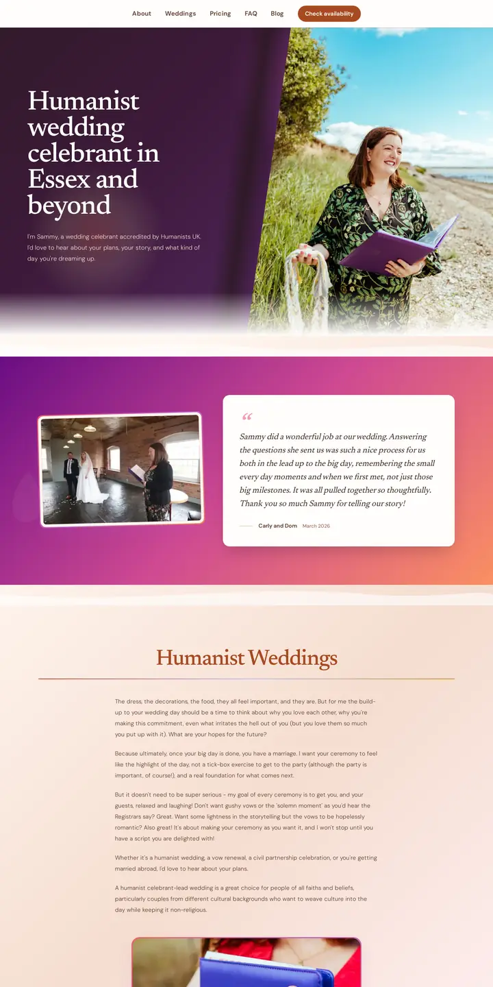 Sammy's Ceremonies client website scrolling on desktop and mobile