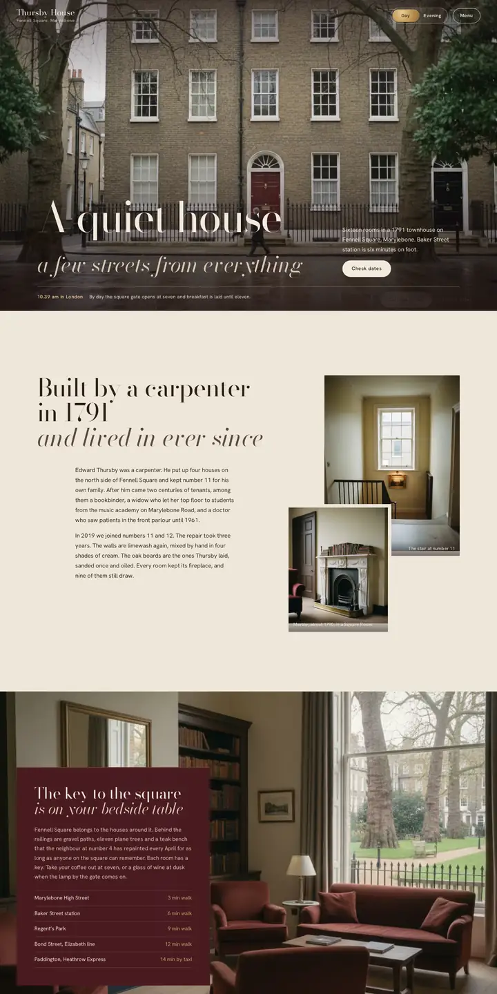 Thursby House London hotel website scrolling on desktop and mobile