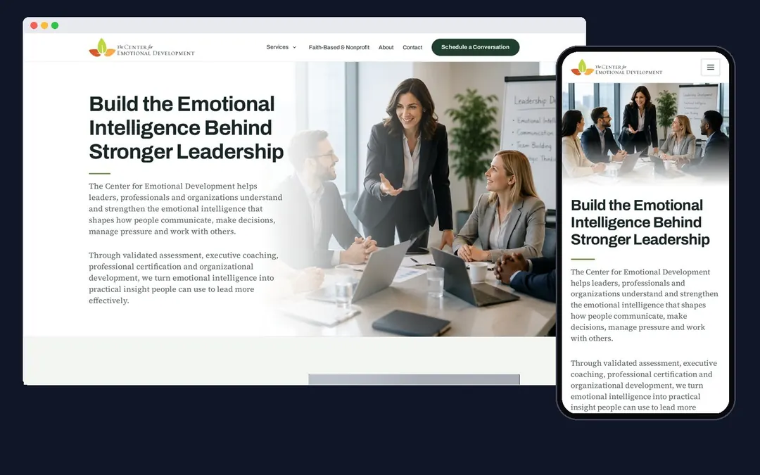 The Center for Emotional Development home page on a laptop and a phone