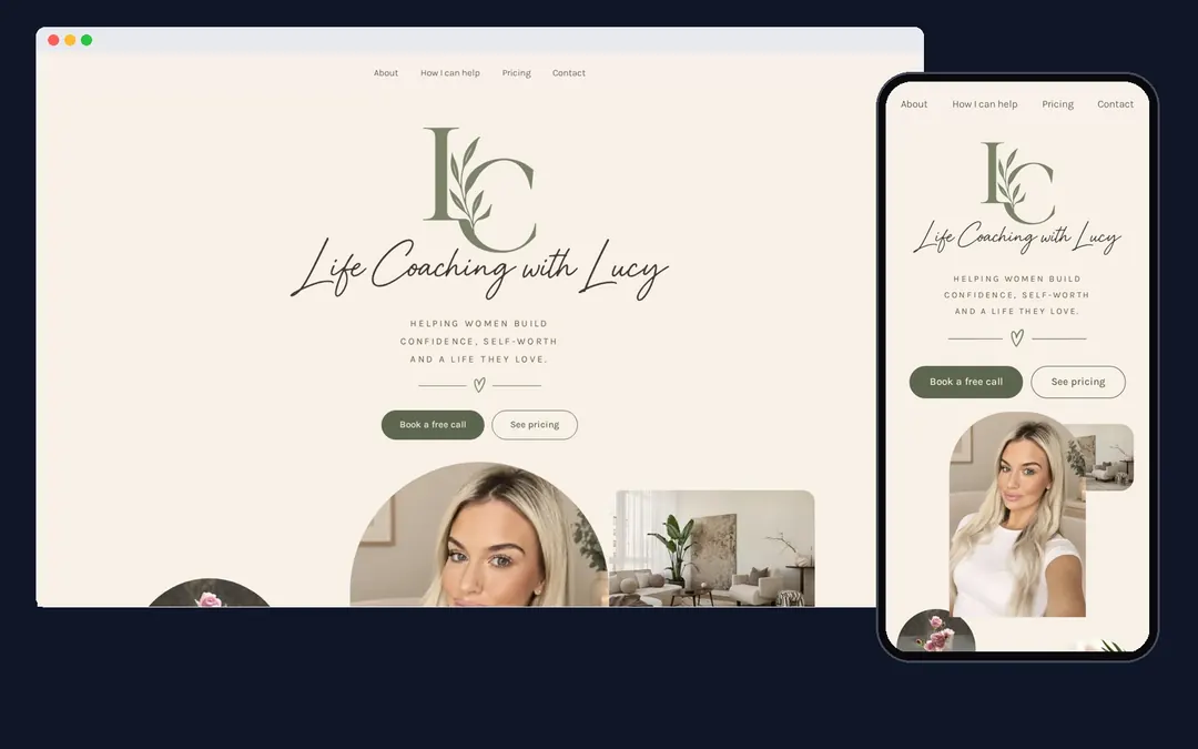 Life Coaching with Lucy home page on a laptop and a phone